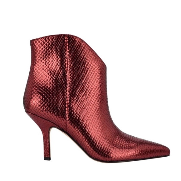 MARC FISHER $199 Women Red Metallic Leather Haylian Pointy Toe Boot Size 8.5 NEW - Picture 2 of 9